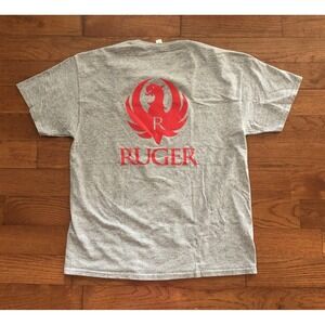 Ruger Firearms T Shirt Graphic Tee Red Logo Gray Mayodan, NC Size Large